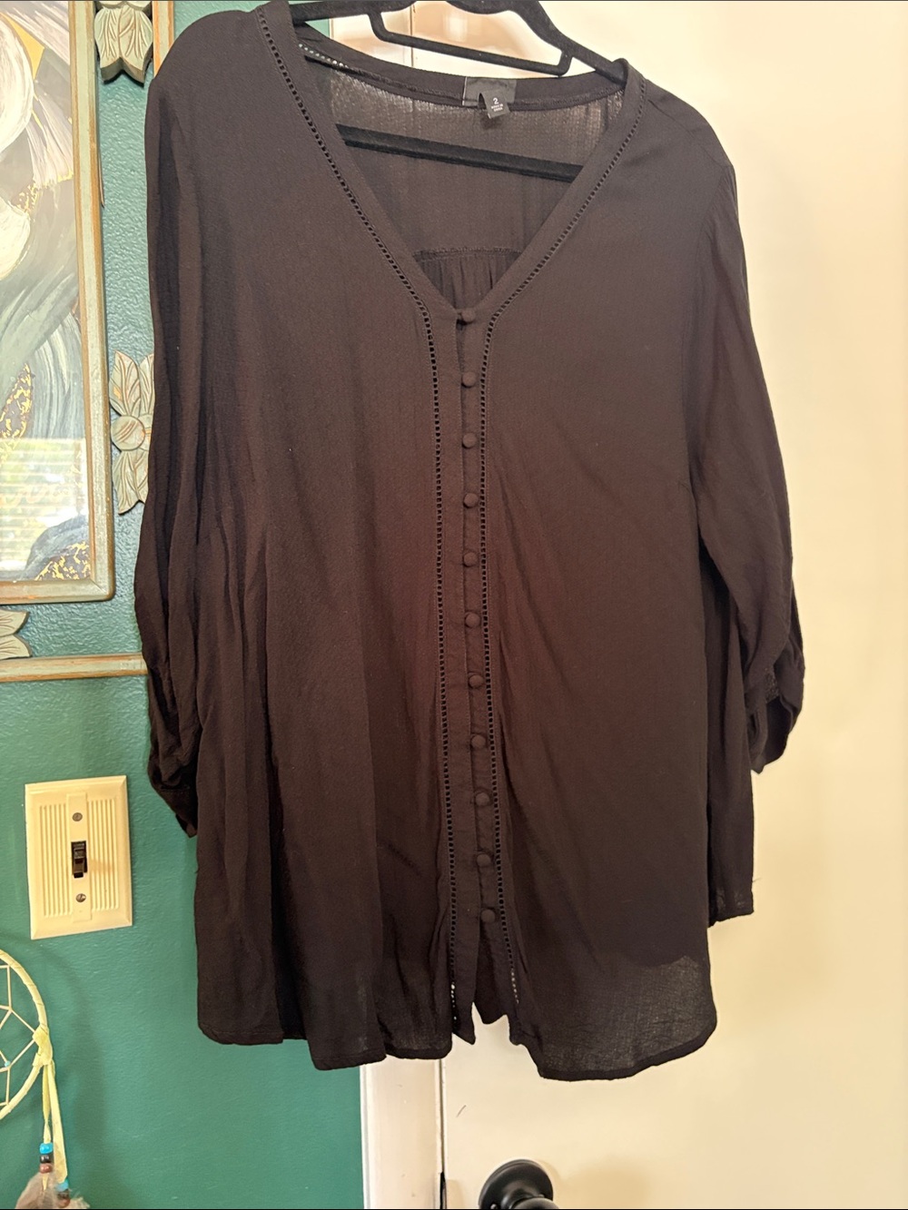 Women's Black Button-Front V-Neck Blouse — Lightweight Everyday Top